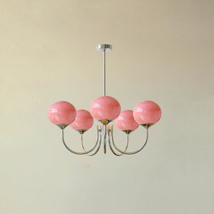 Elegant Gold Ceiling Light with Pink Glass Shades – Modern Glamour Chandelier