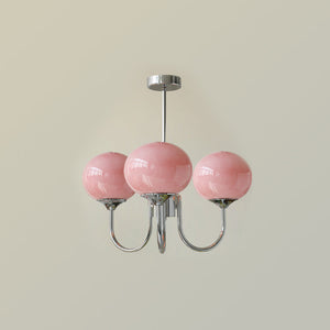 Elegant Gold Ceiling Light with Pink Glass Shades – Modern Glamour Chandelier