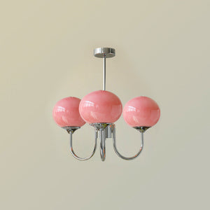 Elegant Gold Ceiling Light with Pink Glass Shades – Modern Glamour Chandelier
