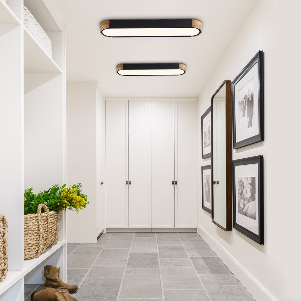Oval Led Ceiling Light Flush Mount With Wood Accent