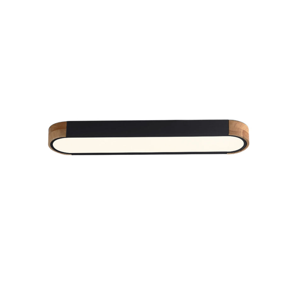 Oval Led Ceiling Light Flush Mount With Wood Accent