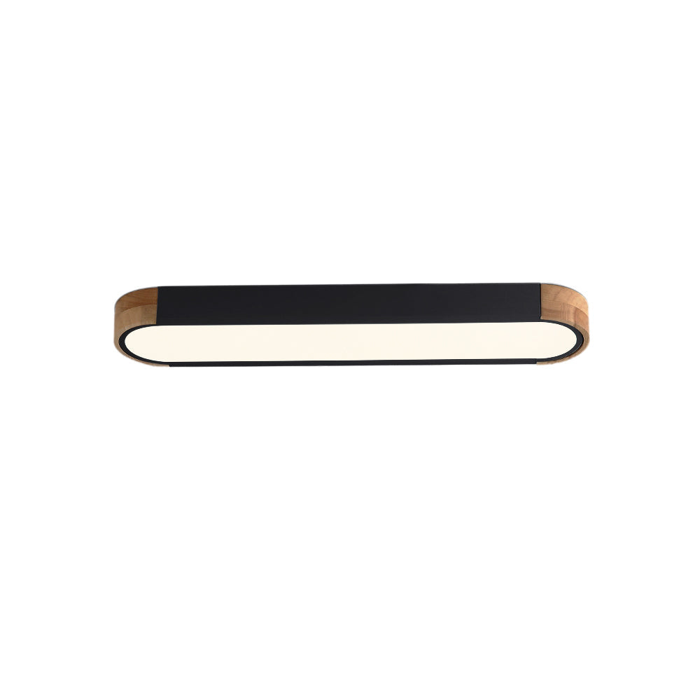 Oval Led Ceiling Light Flush Mount With Wood Accent