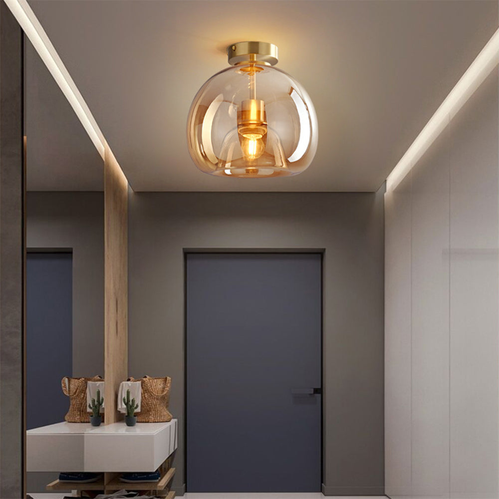 Modern Copper Glass Ceiling Light for Hallways and Living Rooms
