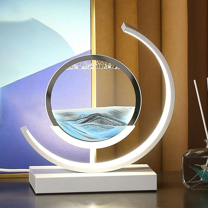 Crescent 3D Quicksand Art Lamp – Rotating Dynamic Sand Landscape Night Light