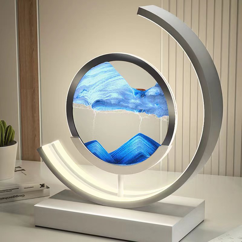 Crescent 3D Quicksand Art Lamp – Rotating Dynamic Sand Landscape Night Light