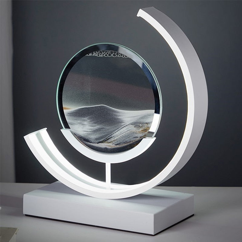 Crescent 3D Quicksand Art Lamp – Rotating Dynamic Sand Landscape Night Light