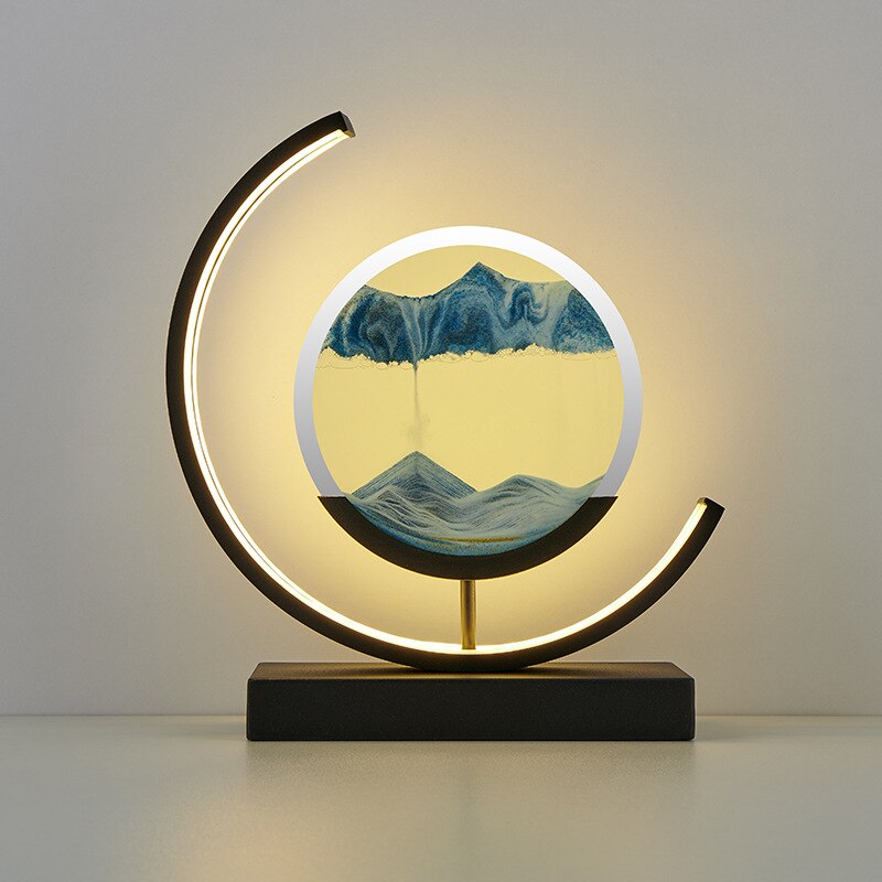 Crescent 3D Quicksand Art Lamp – Rotating Dynamic Sand Landscape Night Light