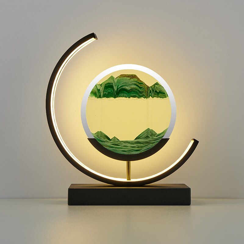 Crescent 3D Quicksand Art Lamp – Rotating Dynamic Sand Landscape Night Light