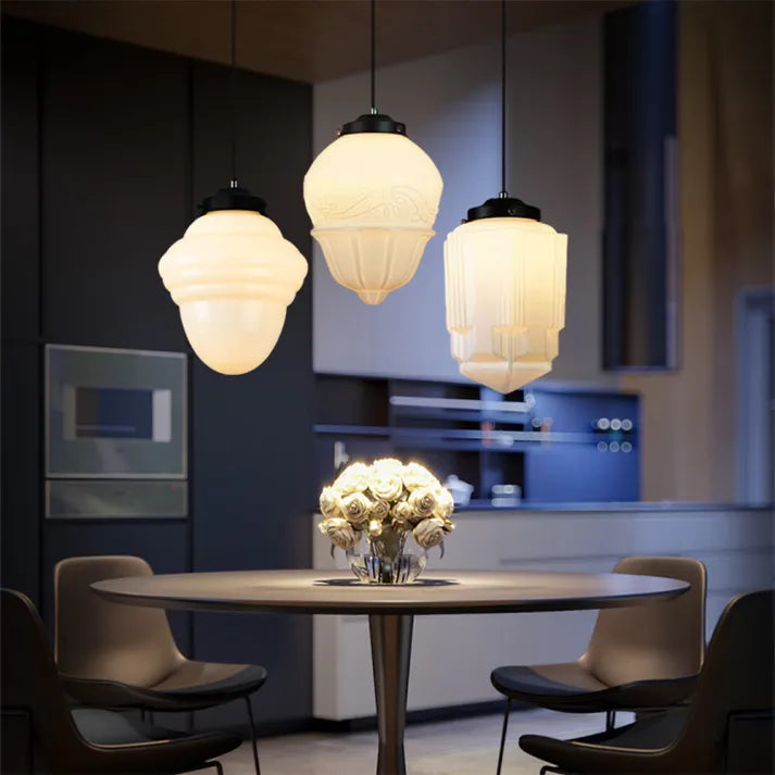 Vintage White Milk Glass Pendant Light
