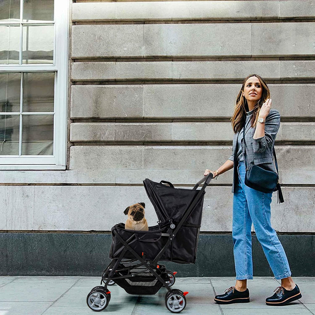 Dog Stroller Twin Folding Dog Cat Carrier Travel Cart, Black - MOSKBITE