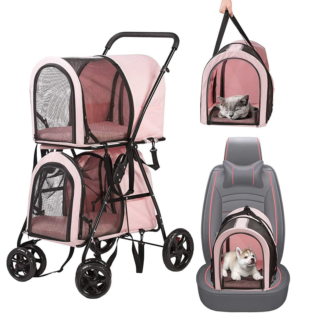 Pet Carriers Dog 3-in-1 Double Pet Stroller - MOSKBITE