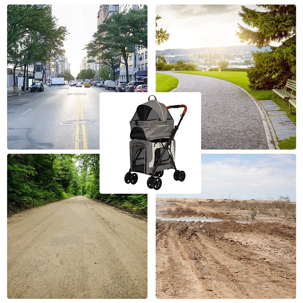 Pushchair Dog Stroller Double Decker Dog Stroller, Gray - MOSKBITE