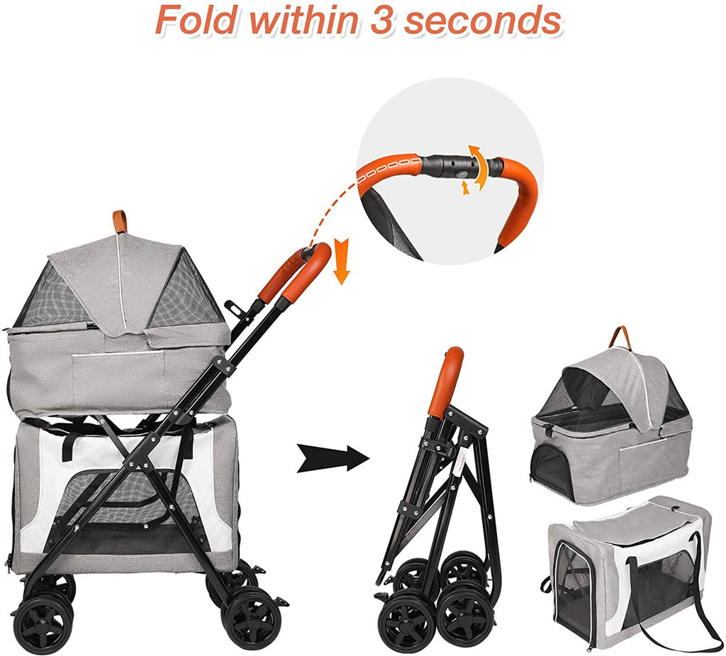 Pushchair Dog Stroller Double Decker Dog Stroller, Gray - MOSKBITE