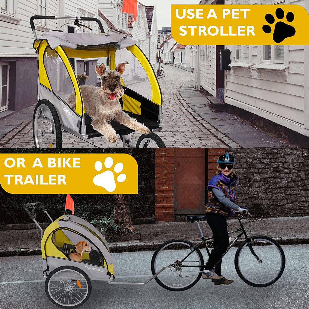 Dog Stroller Cart 2 in 1 Pet Carrier Dog for Travel, Yellow - MOSKBITE