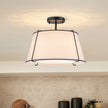 Classic Linen Drum Ceiling Lamp – Semi-Flush Mount with Brass Detail
