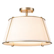 Classic Linen Drum Ceiling Lamp – Semi-Flush Mount with Brass Detail