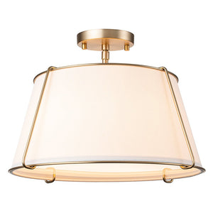 Classic Linen Drum Ceiling Lamp – Semi-Flush Mount with Brass Detail