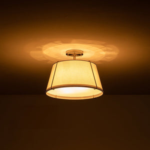 Classic Linen Drum Ceiling Lamp – Semi-Flush Mount with Brass Detail