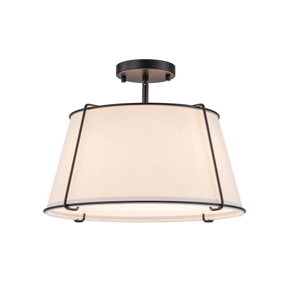 Classic Linen Drum Ceiling Lamp – Semi-Flush Mount with Brass Detail