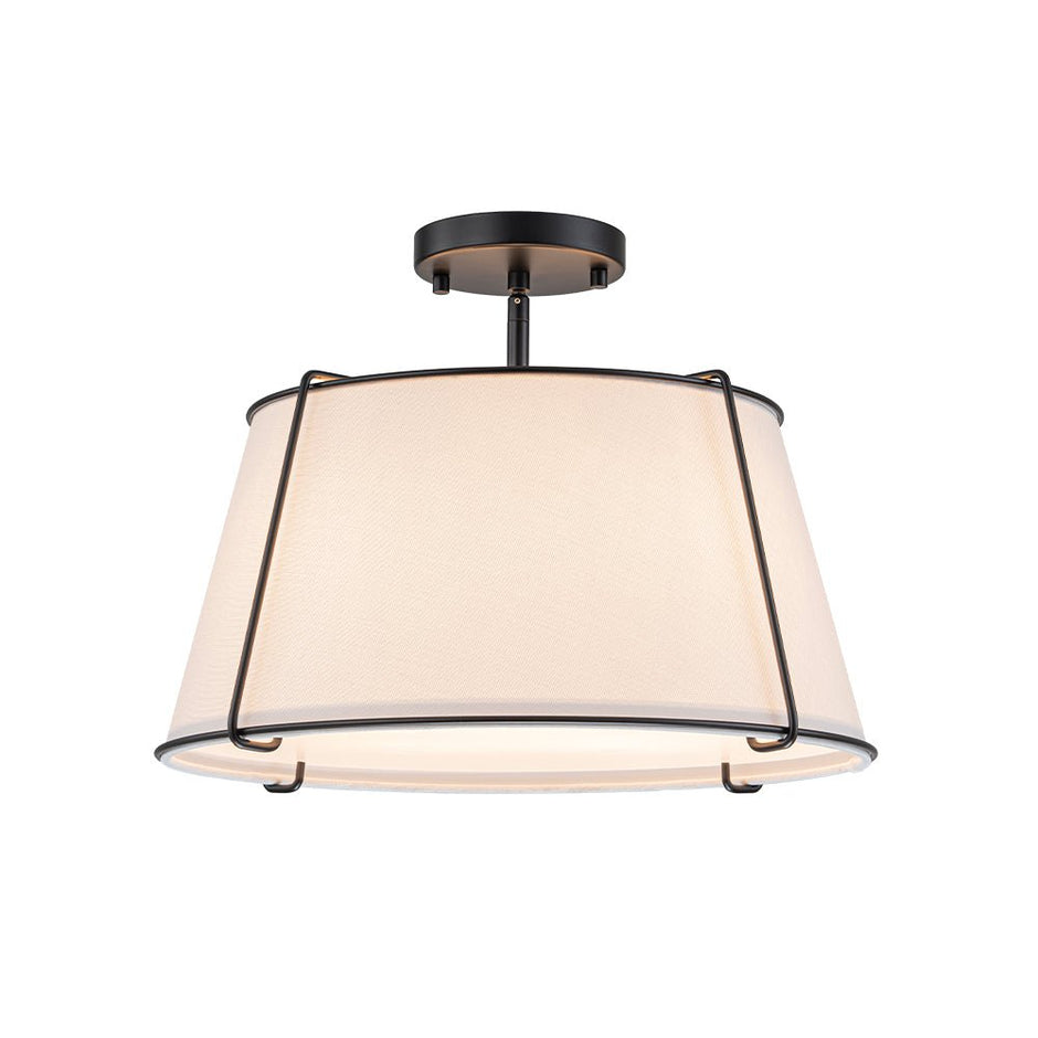 Classic Linen Drum Ceiling Lamp – Semi-Flush Mount with Brass Detail