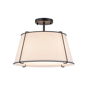 Classic Linen Drum Ceiling Lamp – Semi-Flush Mount with Brass Detail