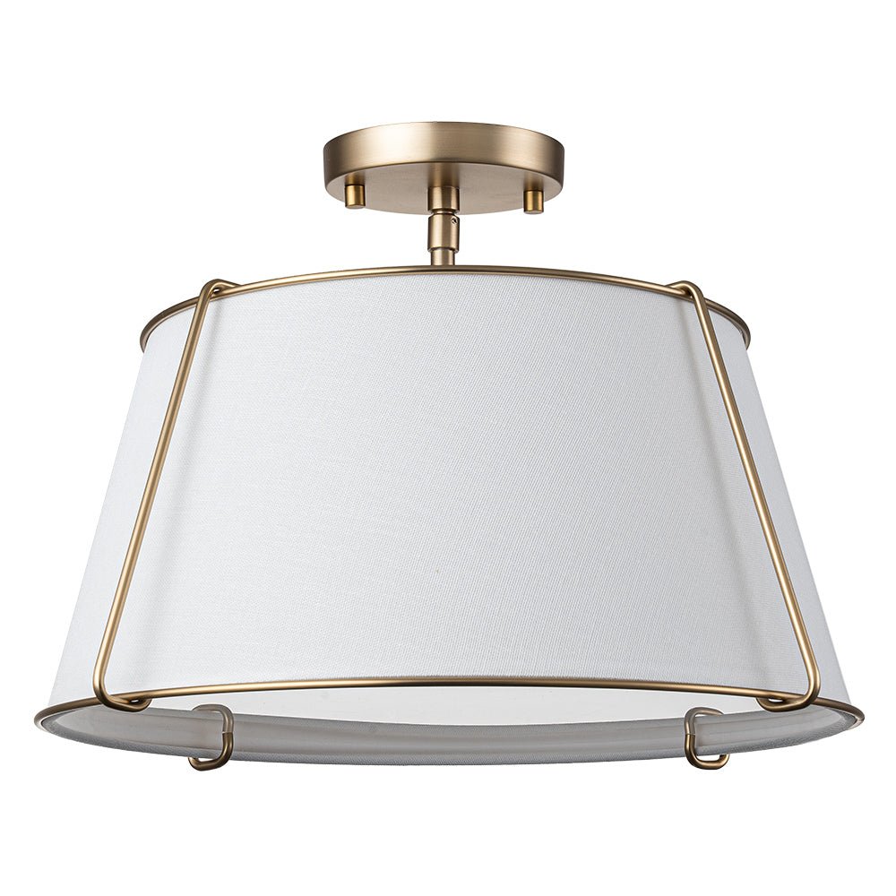 Classic Linen Drum Ceiling Lamp – Semi-Flush Mount with Brass Detail