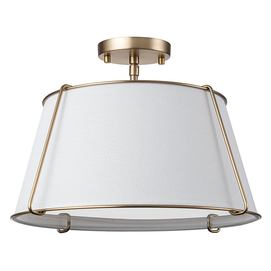 Classic Linen Drum Ceiling Lamp – Semi-Flush Mount with Brass Detail