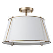 Classic Linen Drum Ceiling Lamp – Semi-Flush Mount with Brass Detail