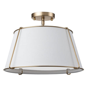 Classic Linen Drum Ceiling Lamp – Semi-Flush Mount with Brass Detail