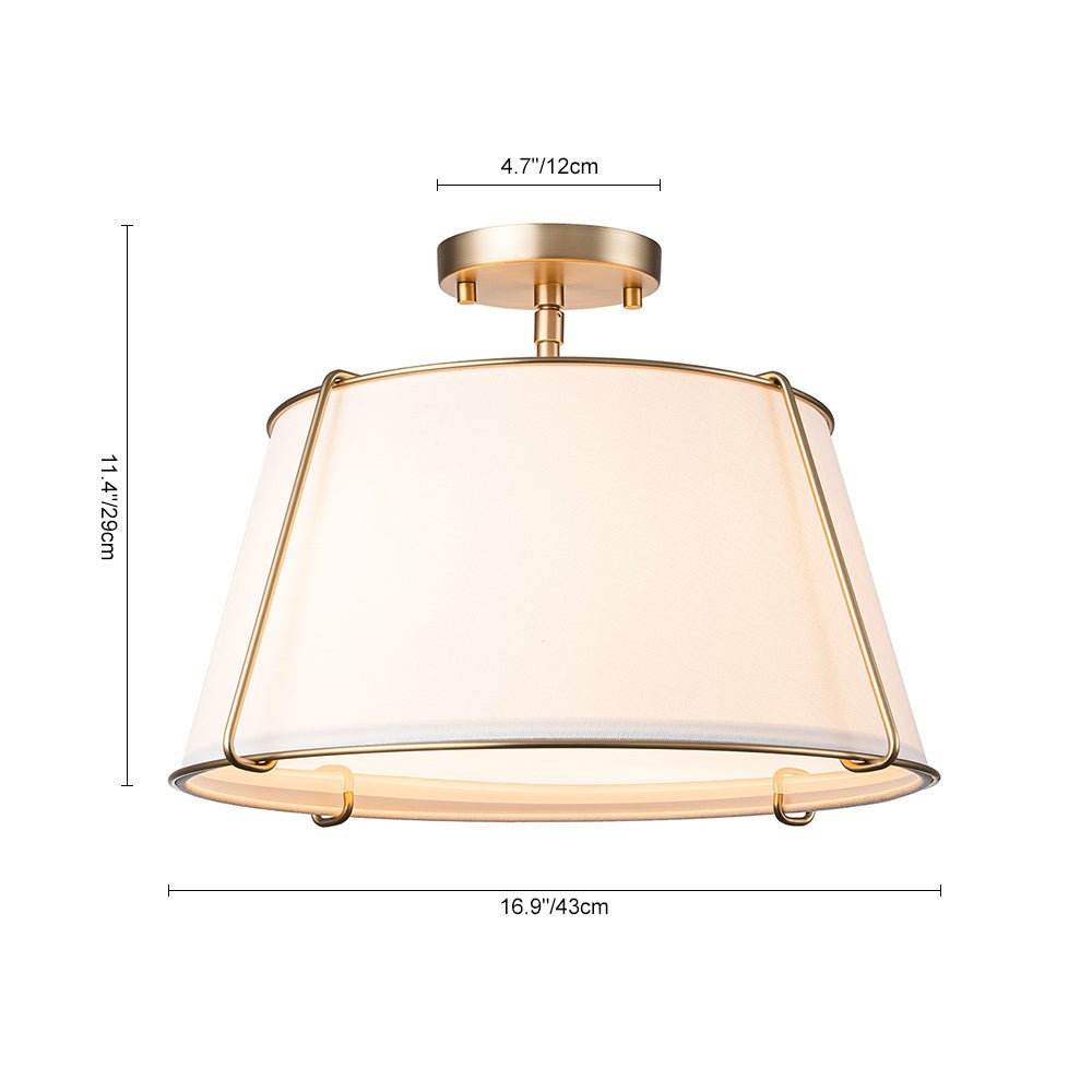 Classic Linen Drum Ceiling Lamp – Semi-Flush Mount with Brass Detail