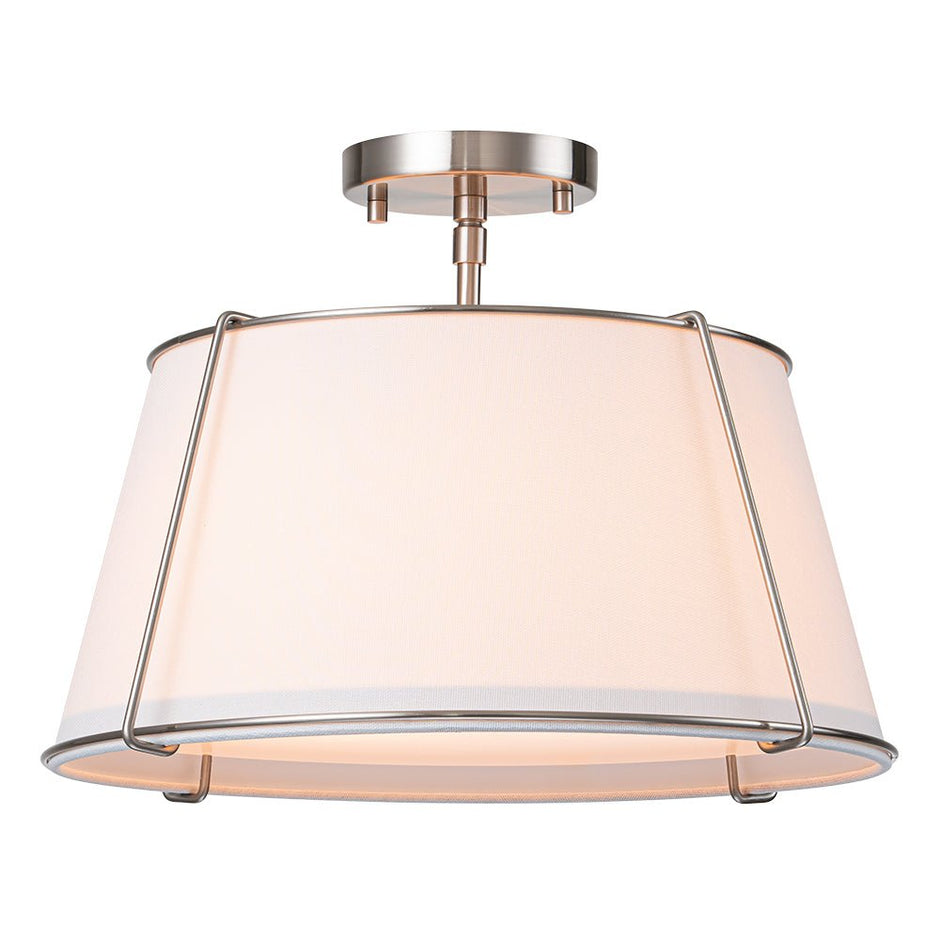 Classic Linen Drum Ceiling Lamp – Semi-Flush Mount with Brass Detail