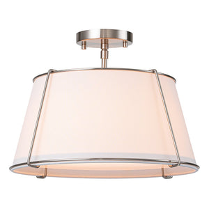 Classic Linen Drum Ceiling Lamp – Semi-Flush Mount with Brass Detail