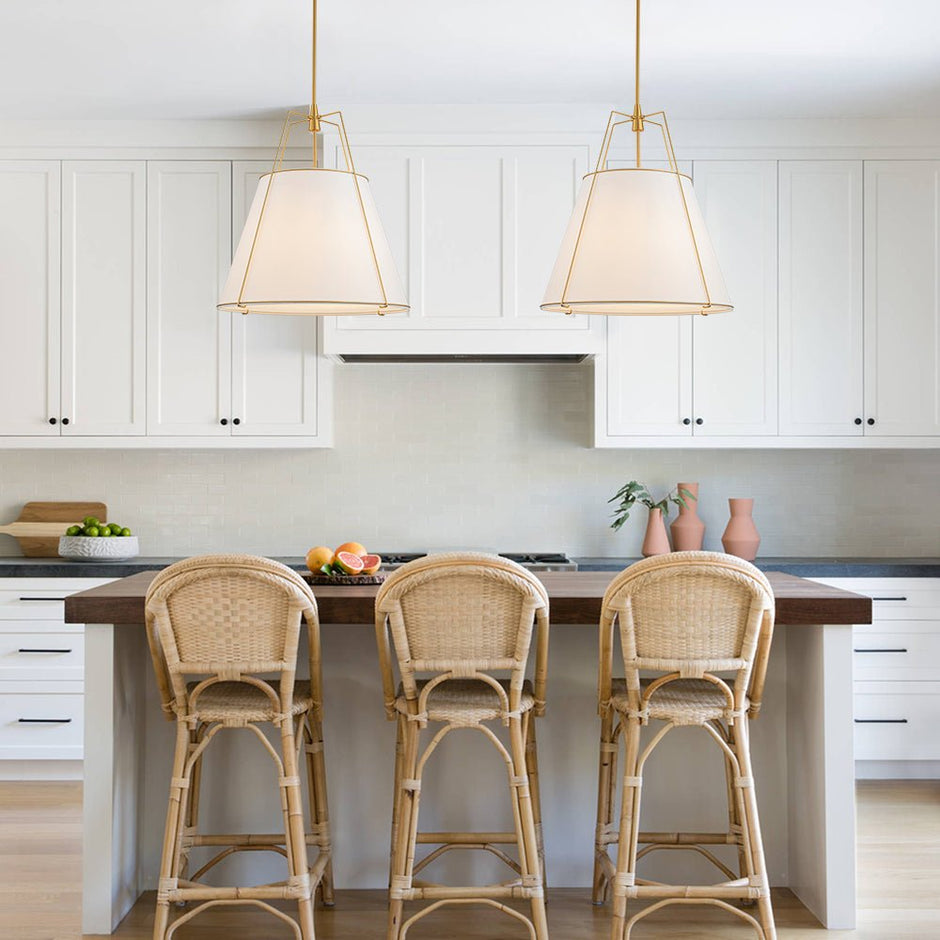 Minimalist Linen Pendant Lamp – 4-Light Brass Fixture for Modern Homes