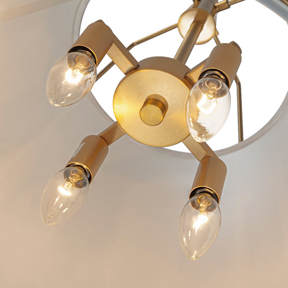 Minimalist Linen Pendant Lamp – 4-Light Brass Fixture for Modern Homes