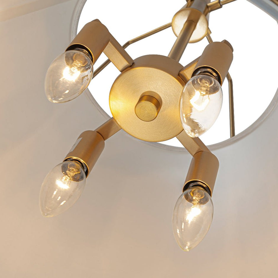 Minimalist Linen Pendant Lamp – 4-Light Brass Fixture for Modern Homes