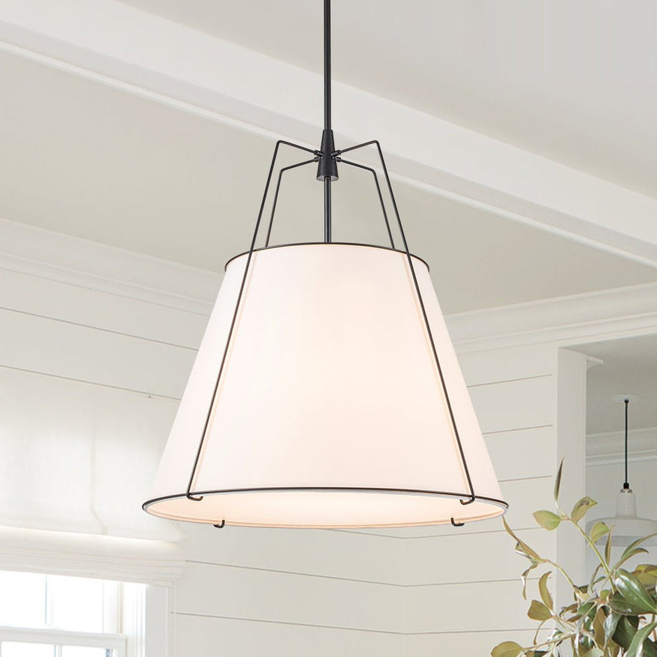 Minimalist Linen Pendant Lamp – 4-Light Brass Fixture for Modern Homes