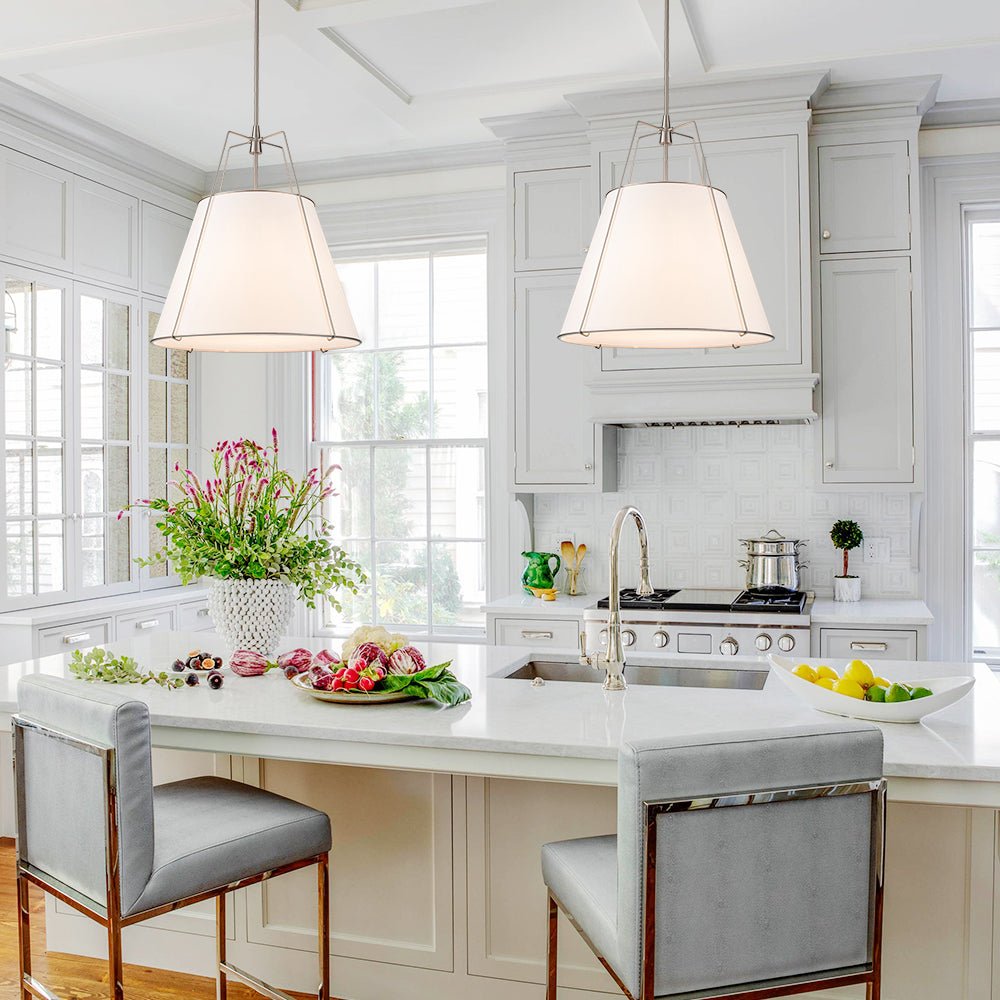 Minimalist Linen Pendant Lamp – 4-Light Brass Fixture for Modern Homes