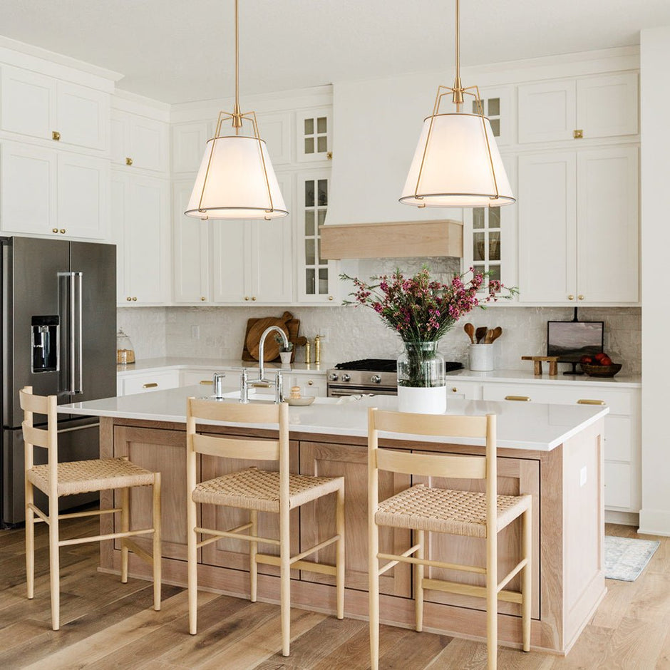 Minimalist Linen Pendant Lamp – 4-Light Brass Fixture for Modern Homes