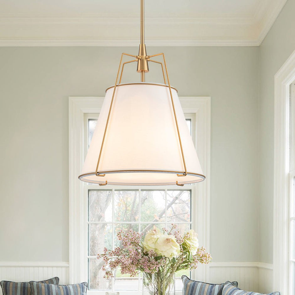 Minimalist Linen Pendant Lamp – 4-Light Brass Fixture for Modern Homes