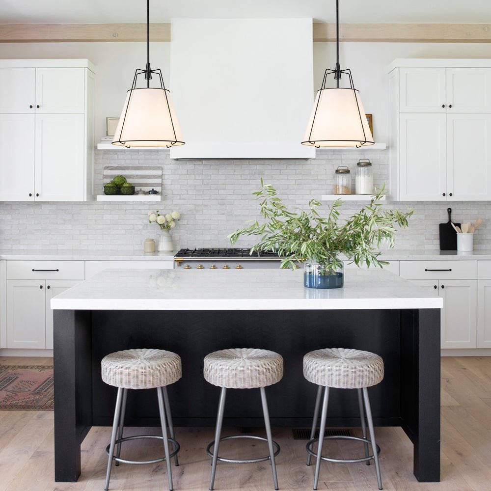 Minimalist Linen Pendant Lamp – 4-Light Brass Fixture for Modern Homes