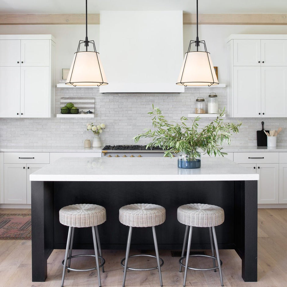 Minimalist Linen Pendant Lamp – 4-Light Brass Fixture for Modern Homes