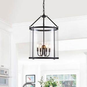 Elegant 4-Light Glass Lantern Pendant – Dimmable Hanging Ceiling Light