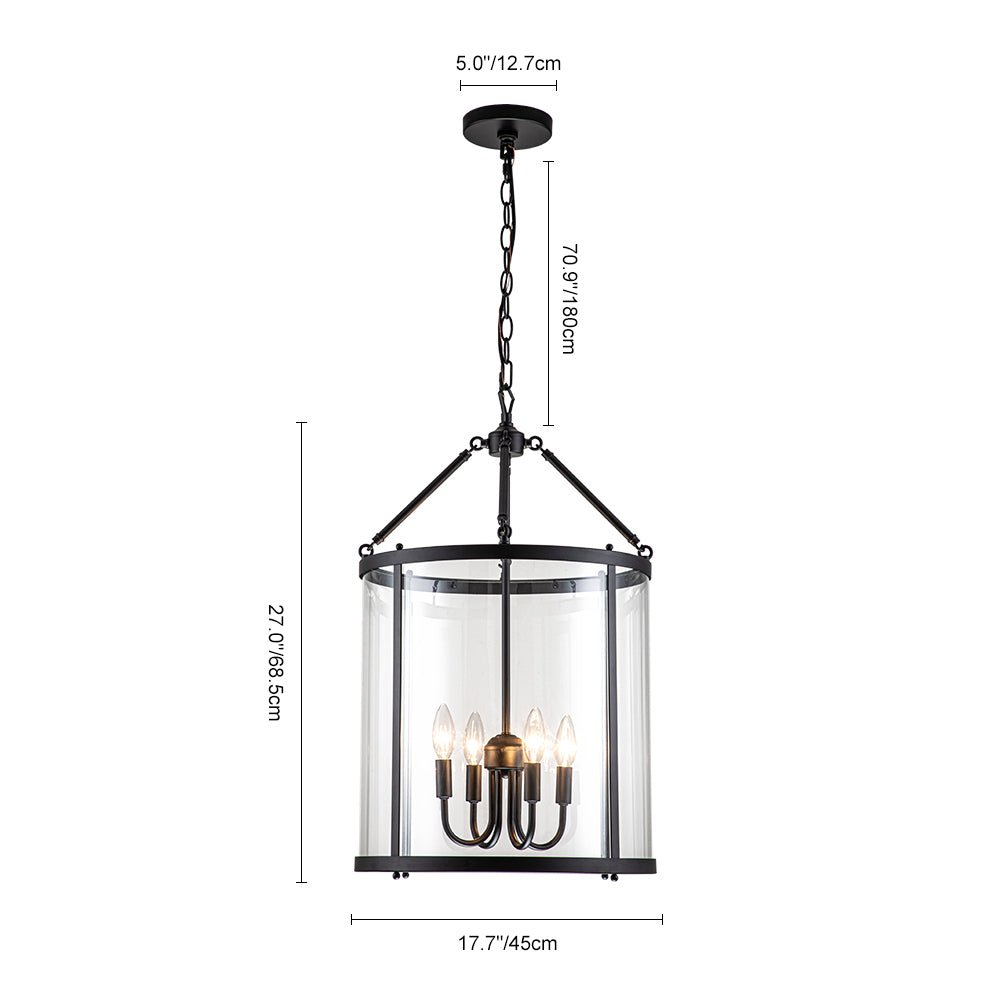 Elegant 4-Light Glass Lantern Pendant – Dimmable Hanging Ceiling Light