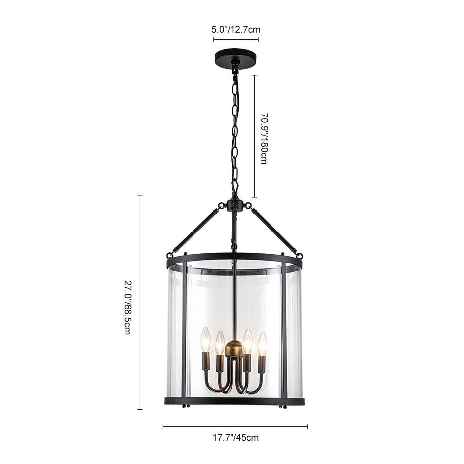 Elegant 4-Light Glass Lantern Pendant – Dimmable Hanging Ceiling Light