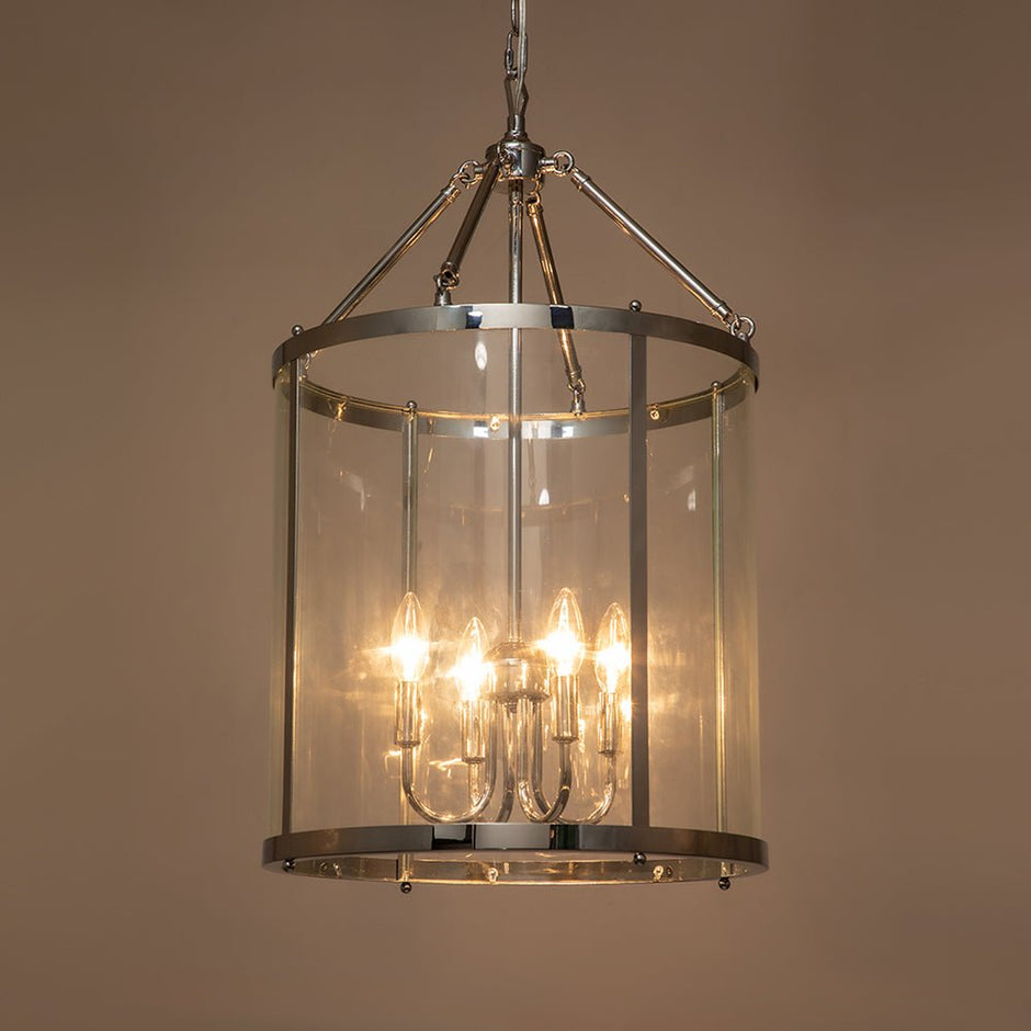 Elegant 4-Light Glass Lantern Pendant – Dimmable Hanging Ceiling Light