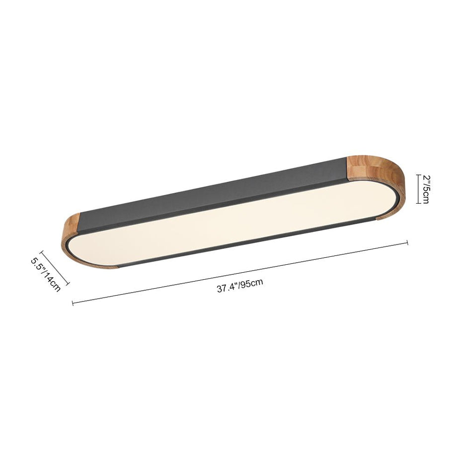 Oval Led Ceiling Light Flush Mount With Wood Accent