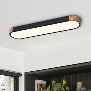 Oval Led Ceiling Light Flush Mount With Wood Accent