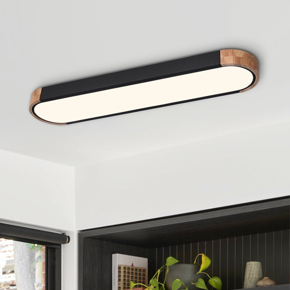 Oval Led Ceiling Light Flush Mount With Wood Accent