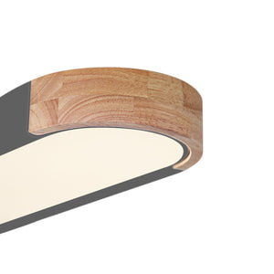 Oval Led Ceiling Light Flush Mount With Wood Accent