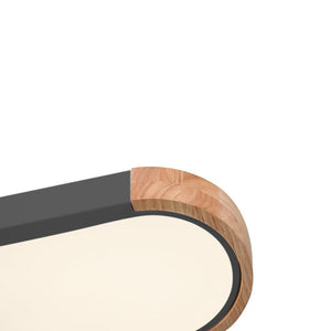 Oval Led Ceiling Light Flush Mount With Wood Accent